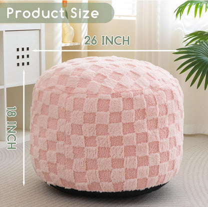 HIGOGOGO Round Stuffed Pouf Ottoman, Corduroy Poufs with Foam Chunk Filling, Furry and Fluffy Pouf Foot Stool Storage Ottoman, 20 X 15 Floor Poufs Foot Rest for Living Room, Dark Grey