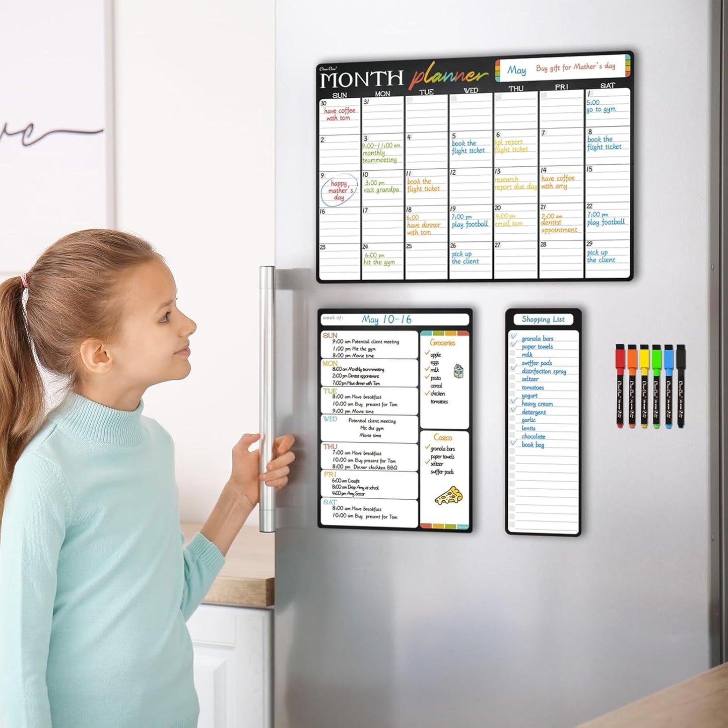 Magnetic Dry Erase List Board - 4"x12" Multifunctional List Board for Fridge - 6 Extra Fine Point Markers Included - Shipped Flat