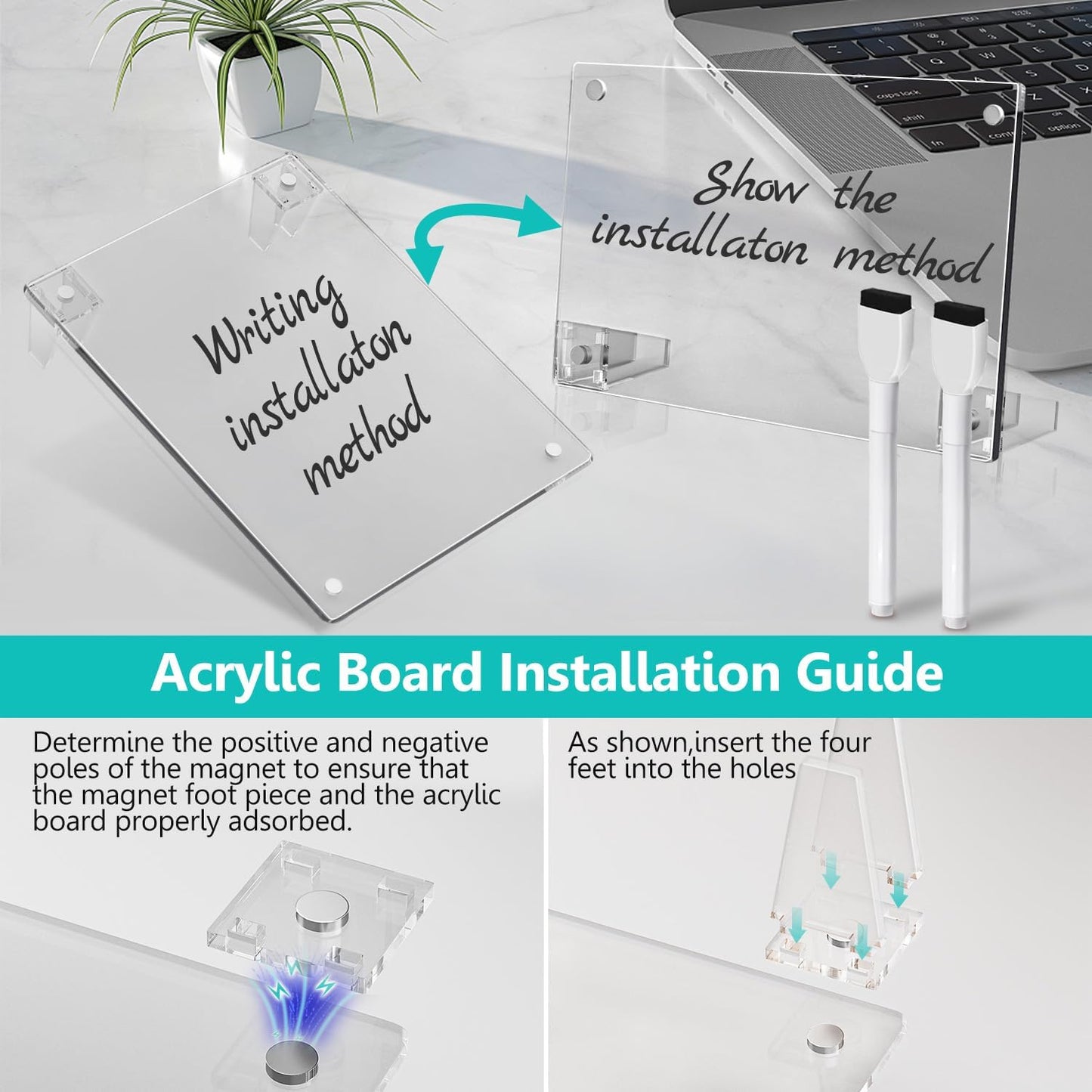 2PCS Clear Acrylic Weekly Dry Erase Board Desktop, 8x6 Small Magnetic Whiteboard with Stand for Table Calendar Memo Board for Fridge, Office, School, Home