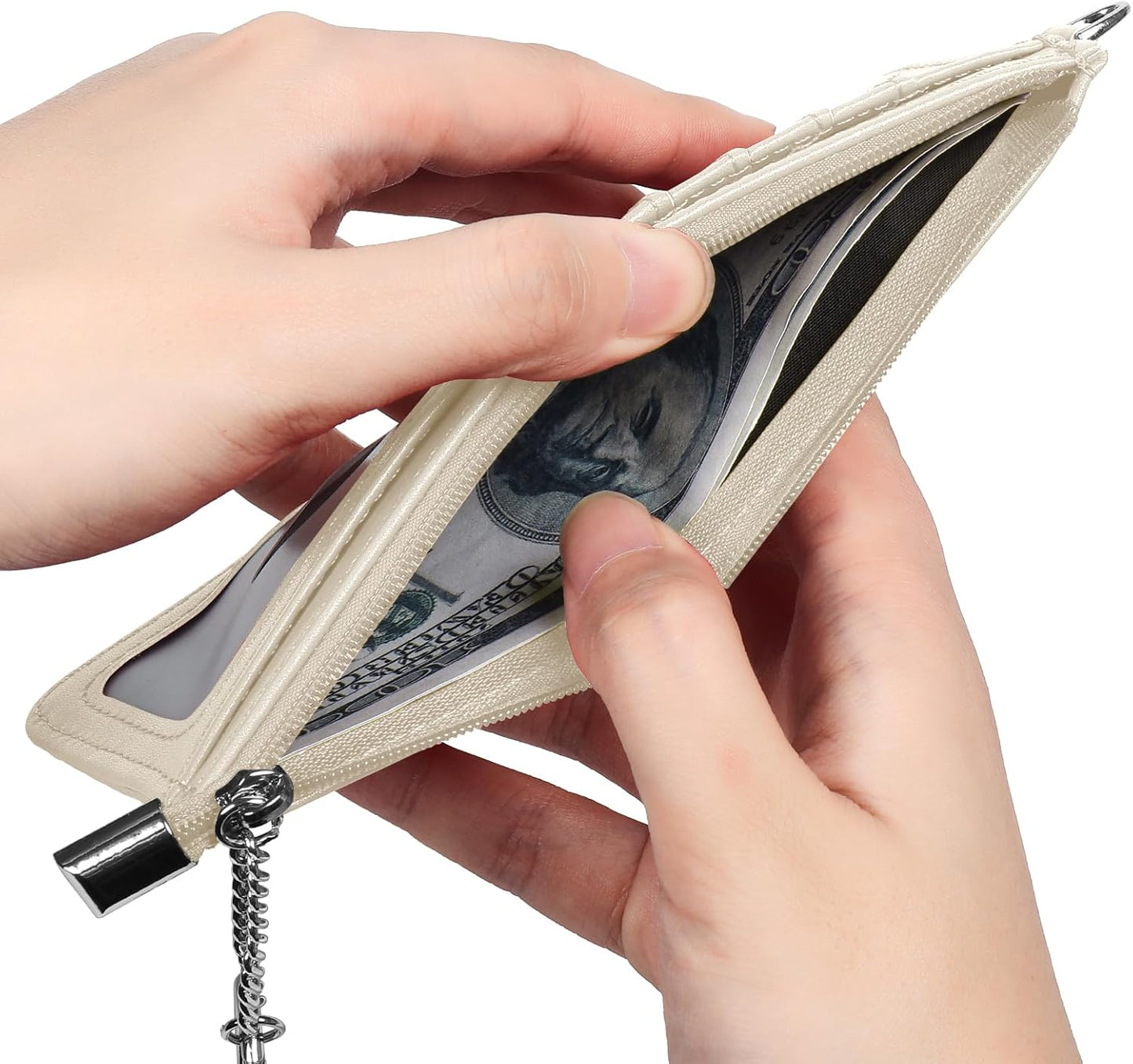 RFID Blocking Slim Credit Card Holder Wallet with Zipper Money Pocket & Keychain, Slim Airtag Wallet for Men Women