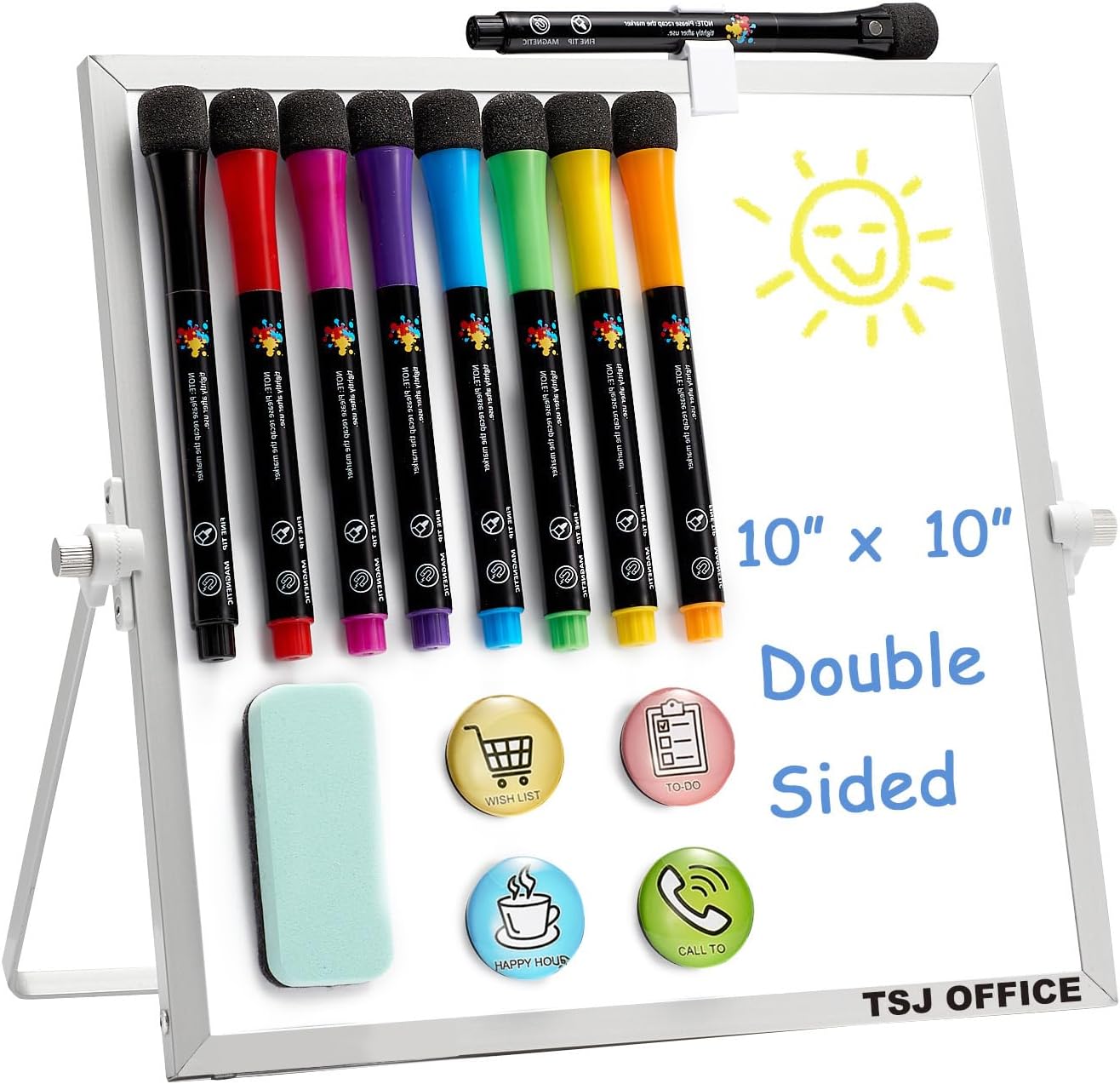 TSJ OFFICE Small White Board - 12 X 16 Inches Small Magnetic Dry Erase Board with Hooks for Wall, Desktop Whiteboard Stand 360 Degrees Revolving Double Sided for Office, Home, School, Silver