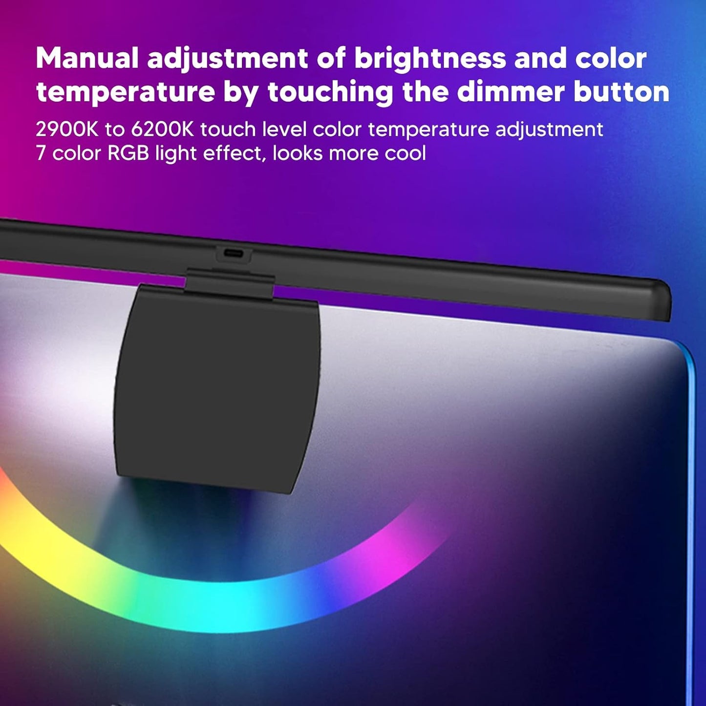 Computer Monitor Lamp, Relieve Eye Fatigue,Asymmetric Optical,Touch Dimming Screen Monitor Light Bar with 7 Color RGB,E Reading LED Task Lamp for Curved Screen Gifts,Learn