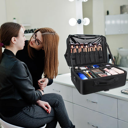 Relavel Makeup Case Large Makeup Bag Professional Train Case 16.5 inches Travel Cosmetic Organizer Brush Holder Waterproof Makeup Artist Storage Box, 3 Layer Large Capacity, with Adjustable Strap