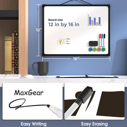 MaxGear Double-Sided Dry Erase Board for Wall, 16"x12" Hanging Whiteboard, Small Dry Erase White Board with 3 Markers and 4 Magnets, Portable Whiteboard for Planning, Drawing, Memo, to Do List