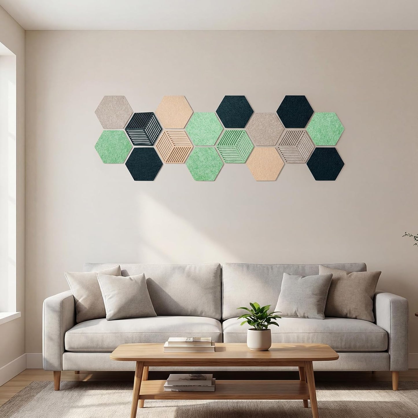 FOCHIER F 10PCS Hexagon Cork Boards for Walls Decor,12"*10.2" Felt Bulletin Board Tiles Sets for Home Office Class Kitchen with 50 Push Pins,Self Adhesive DIY Pin Board for Photos Memos