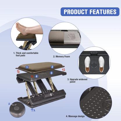 Foot Rest for Under Desk at Work 4-Level Height Adjustable, Ergonomic Foldable Footrest for Office, Gaming,Computer, Soft & Removable Pad Desk Foot Stool Suitable for All Seasons