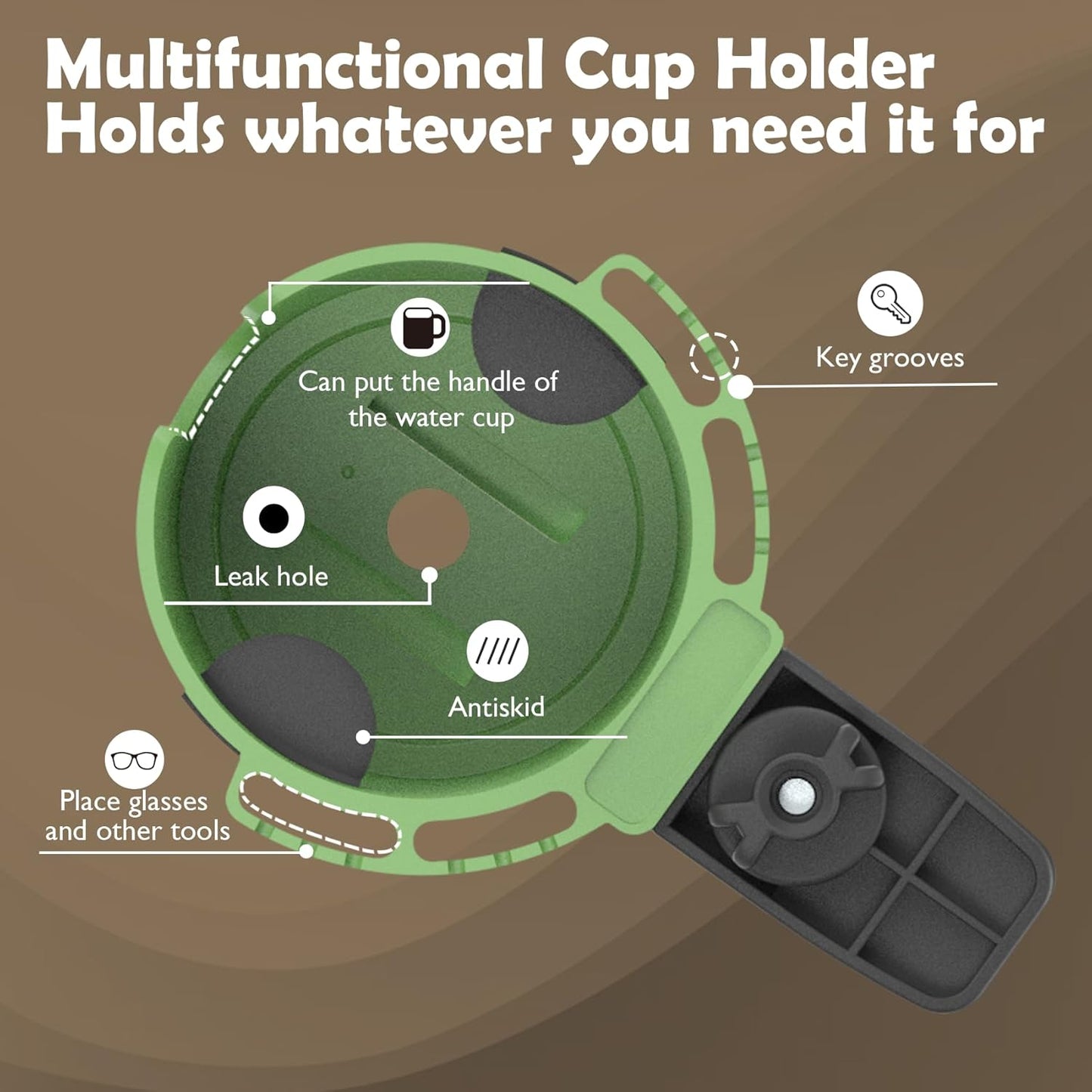 Desk Cup Holder with Headphone Hanger, Clip on Cup Holders for Desks with Spill-Proof Cup Design, Easy to Install, Enough to Hold 8-28OZ Coffee Cups, Water Bottles. (Black, Medium)