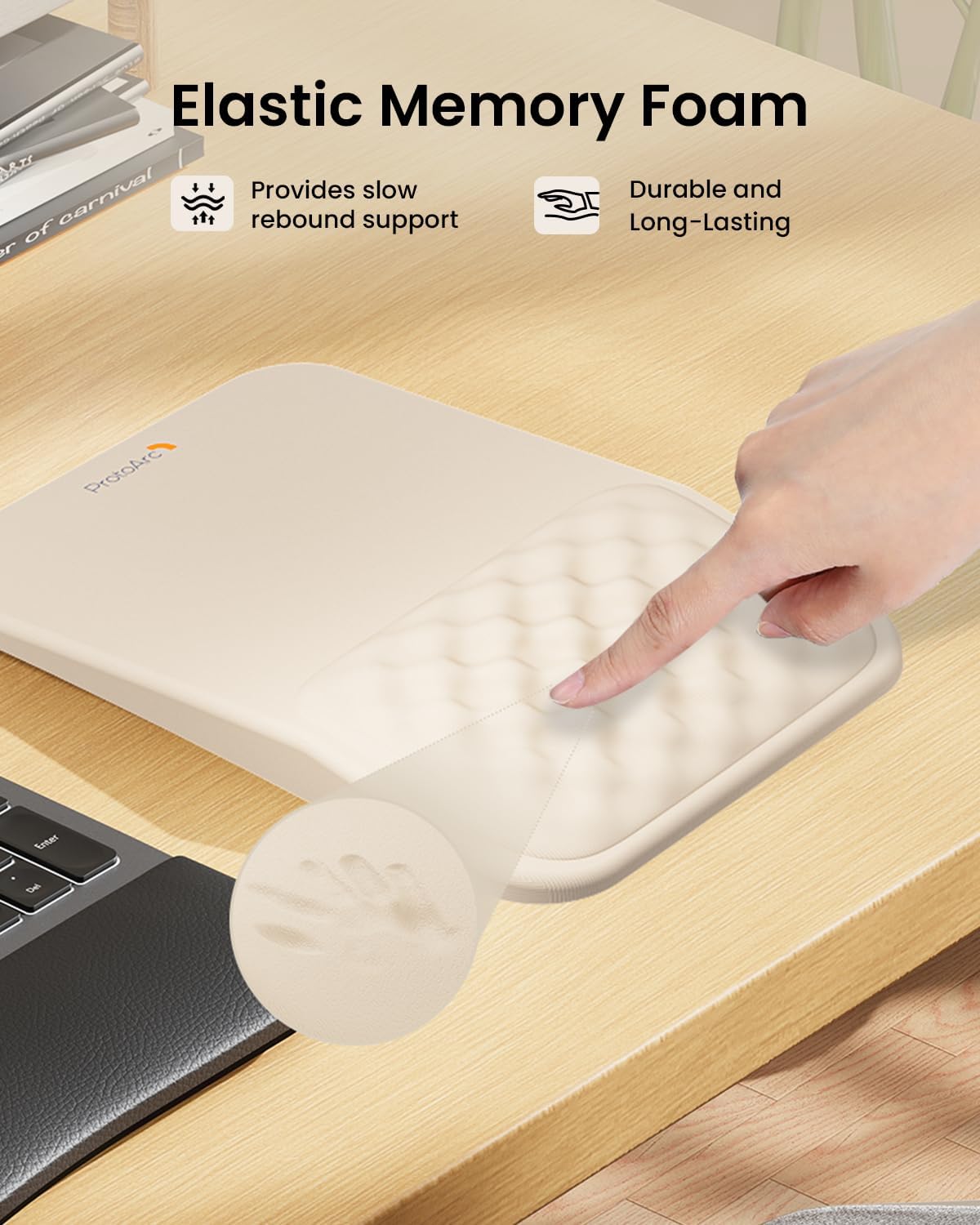 ProtoArc Ergonomic Mouse Pad with Wrist Rest, MP50 Mousepad with Massage Design, Soft Memory Foam and Non-Slip PU Base for Pain Relief, Desk, Home, Office, 12x8 Inches, Black