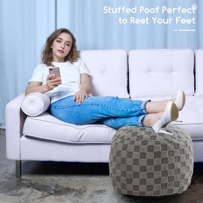 HIGOGOGO Round Stuffed Pouf Ottoman, Corduroy Poufs with Foam Chunk Filling, Furry and Fluffy Pouf Foot Stool Storage Ottoman, 20 X 15 Floor Poufs Foot Rest for Living Room, Dark Grey