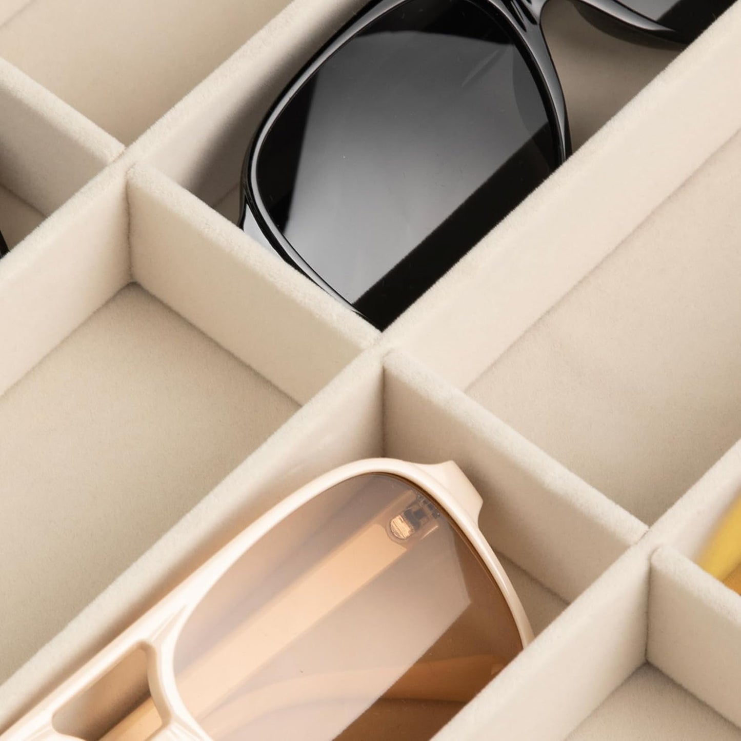 Frebeauty Sunglass Organizer,Velvet Glasses Organizer,8-Slot Sunglasses Tray for Drawer, Men's/Women's Sunglasses Box, Glasses Holder for Watch Stackable Eyeglass/Eyewear Display Tray(Beige)