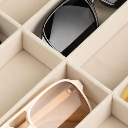 Frebeauty Sunglass Organizer,Velvet Glasses Organizer,8-Slot Sunglasses Tray for Drawer, Men's/Women's Sunglasses Box, Glasses Holder for Watch Stackable Eyeglass/Eyewear Display Tray(Beige)