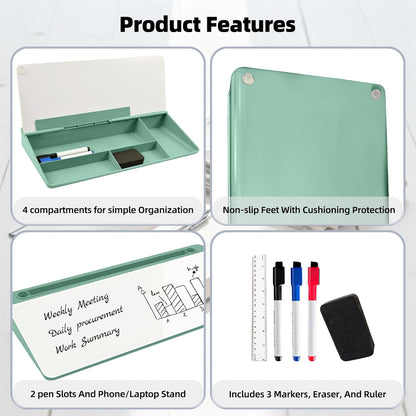 Desktop Whiteboard, Glass Dry Erase Board, Desk Board Buddy,Computer Keyboard Stand,Desk Whiteboard Organizer for Home,Office,School Supplies(White)