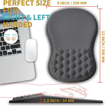 Hokafenle Ergonomic Mouse Pad Wrist Support with Massage Design, Wrist Rest Pain Relief Mousepad with Memory Foam&Non-Slip PU Base, Mouse Pads for Wireless Mouse & Desk (12x8 inch,Black)