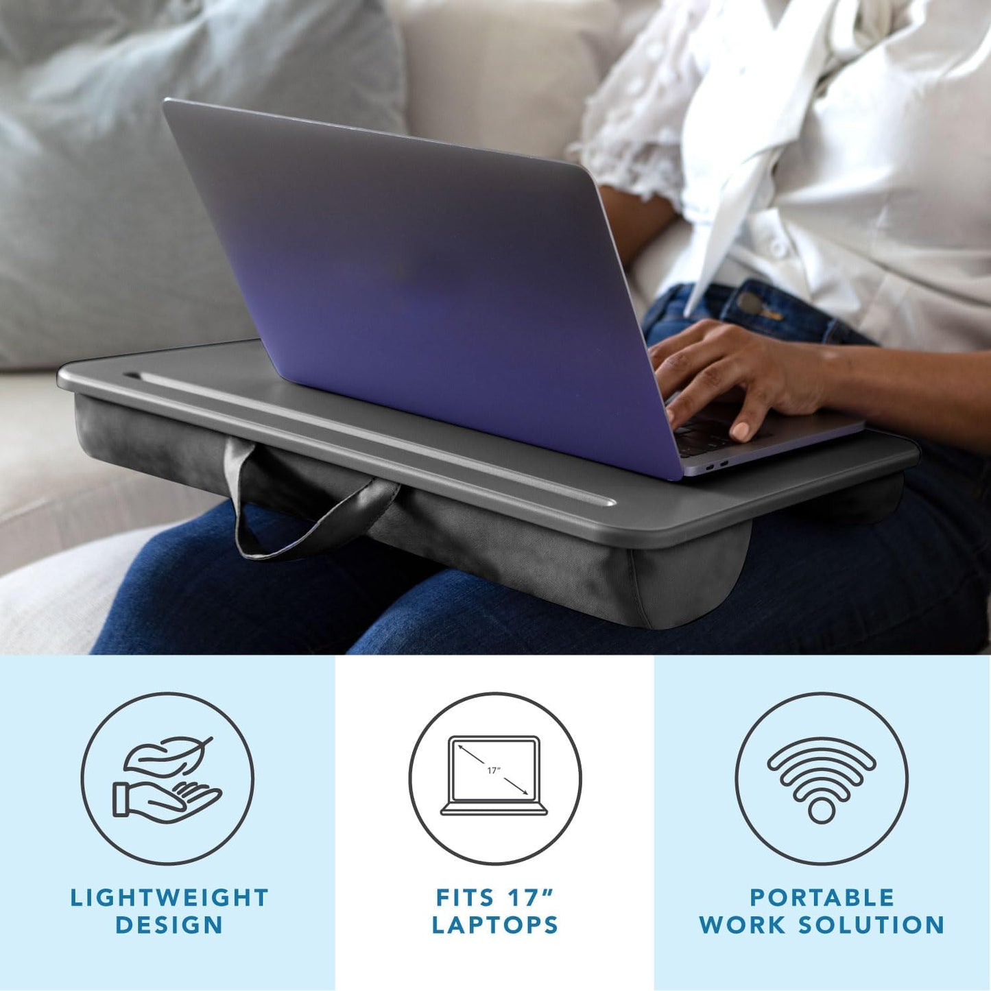 LAPGEAR Compact Lap Desk – Fits Up to 14″ Laptops – Charcoal – Style No. 43105