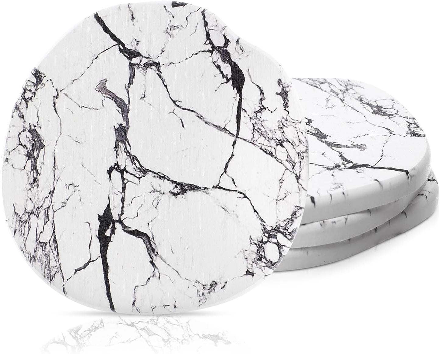 Diatomaceous Earth Coasters Set of 4，Cool Absorbent Quick-Dry Drink Coasters for Desks, Cute Modern Stone Design with Stylish White Aesthetic (4, White)