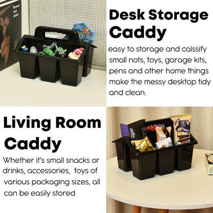 ALINK Classroom Caddy Storage Basket with Handle, 6 Pack Plastic Arts Office Crafts Caddy 4 Compartments for Kids, Pencil, Crayon, Marker, School Supplies - Clear