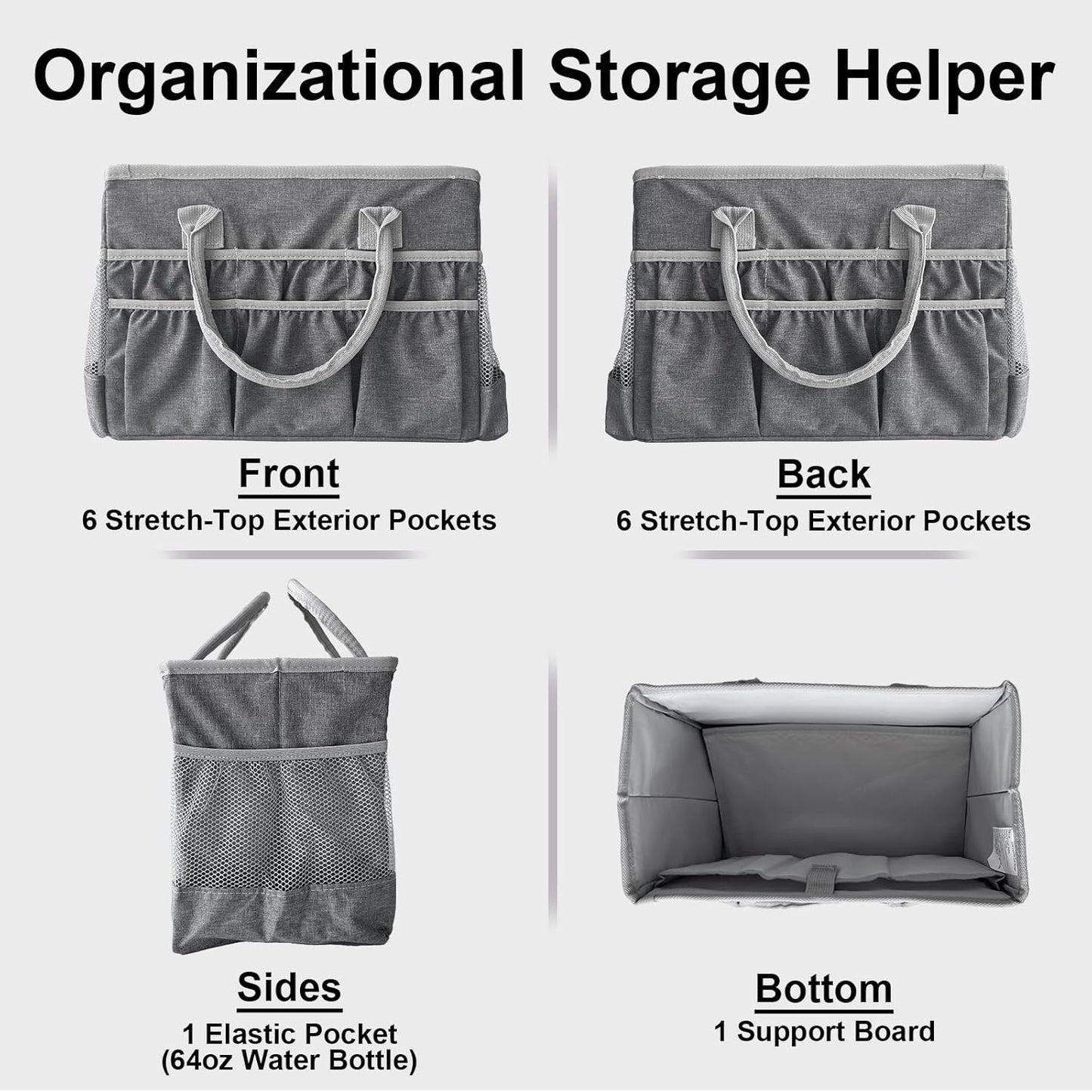 Cupohus Craft Organizer Tote Bag – Craft Caddy with 2 Mesh Side Pockets & Front Elastic Pockets, Foldable Large Capacity Supply Storage Bag for Sewing, Knitting, Painting, and Travel (Purple)