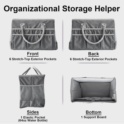 Cupohus Craft Organizer Tote Bag – Craft Caddy with 2 Mesh Side Pockets & Front Elastic Pockets, Foldable Large Capacity Supply Storage Bag for Sewing, Knitting, Painting, and Travel (Purple)