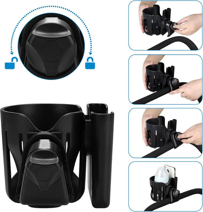 Accmor Stroller Cup Holder, Universal Cup Holder for Stroller Walker Bike, 360° Rotatable Large Caliber Designed Bottle Holder for Stroller, Bike, Wheelchair, Scooter