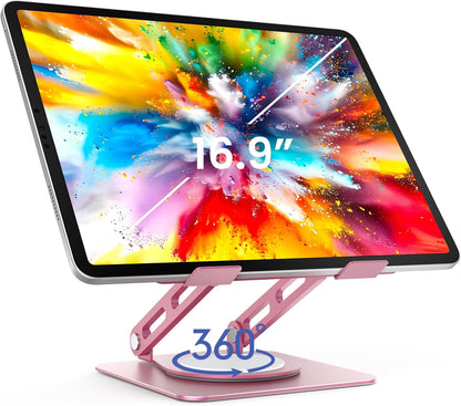 LOXP Adjustable Tablet Stand, 360 Rotating iPad Stand with Heavy-Duty Base, Tablet Holder Compatible with 4.7-16.9" Device, iPad Pro Air Mini, Kindle, Surface Tablet, Portable Monitors - Black