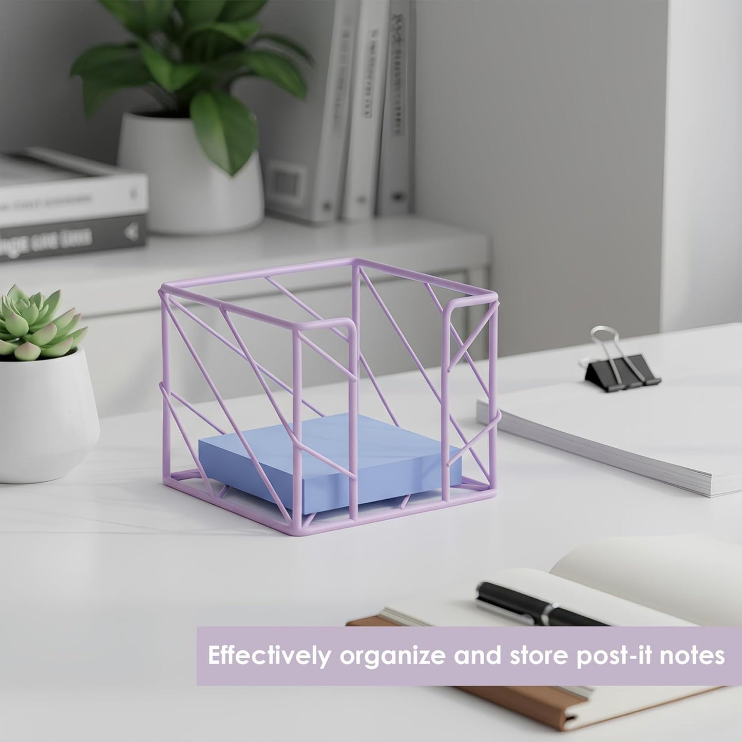 Rose Gold Geometric Sticky Note & Memo Cube Holder, Post Note Dispenser & Desk Organizer Metal Wire for Home, School, Office Supplies (Holder Only)