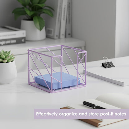 Rose Gold Geometric Sticky Note & Memo Cube Holder, Post Note Dispenser & Desk Organizer Metal Wire for Home, School, Office Supplies (Holder Only)