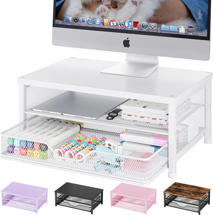 OPNICE Computer Monitor Stand Riser, Desk Organizer with Drawer, Printer & Laptop Stand, Office Desk Accessories & Workspace Desktop Organizers Storage for Office Supplies(Black)