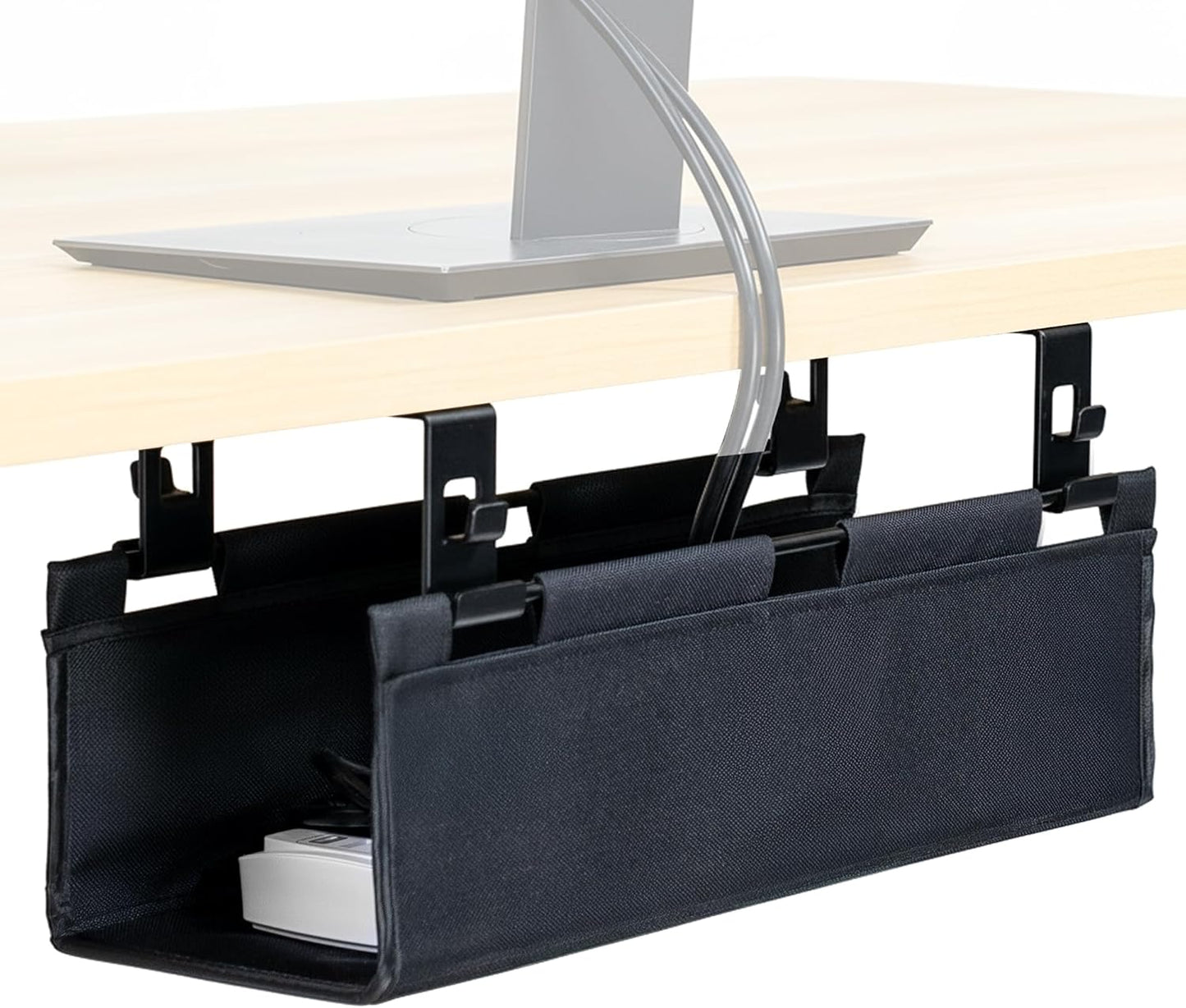 VIVO Screw-on Under Desk 16 inch Fabric Cable Management Tray, Wire Concealer, Power Strip Storage, Workspace Organization, Easy Fold Down Access, Black, DESK-AC16F-S