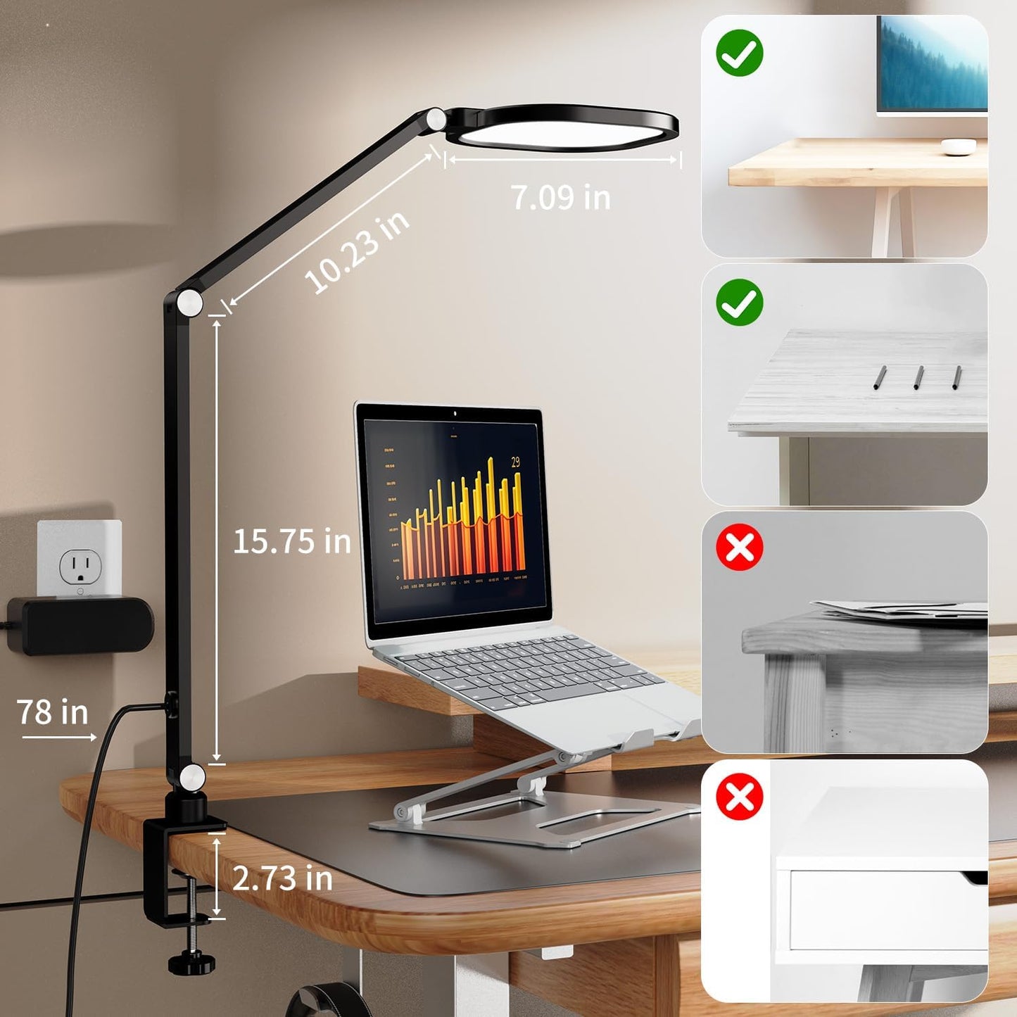 Desk Lamps for Home Office, 2000LM Eye-Caring Desk Light with Clamp, Dimmable Zoom Lighting with 3 Colors & 10 Brightness, Remote Computer Ring Light for Video Calls,Conference, Reading, CRI>97.8