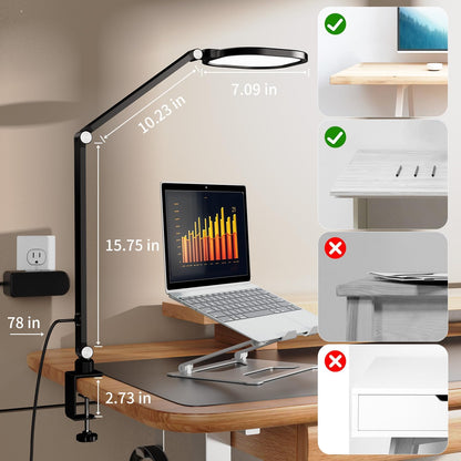 Desk Lamps for Home Office, 2000LM Eye-Caring Desk Light with Clamp, Dimmable Zoom Lighting with 3 Colors & 10 Brightness, Remote Computer Ring Light for Video Calls,Conference, Reading, CRI>97.8