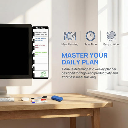 Double-Sided Magnetic Monitor Memo Board, Practical Dry Erase Weekly Planner & Meal Planner for Computer Screen Side, Whiteboard to-Do List with Markers & Eraser for Office Desk