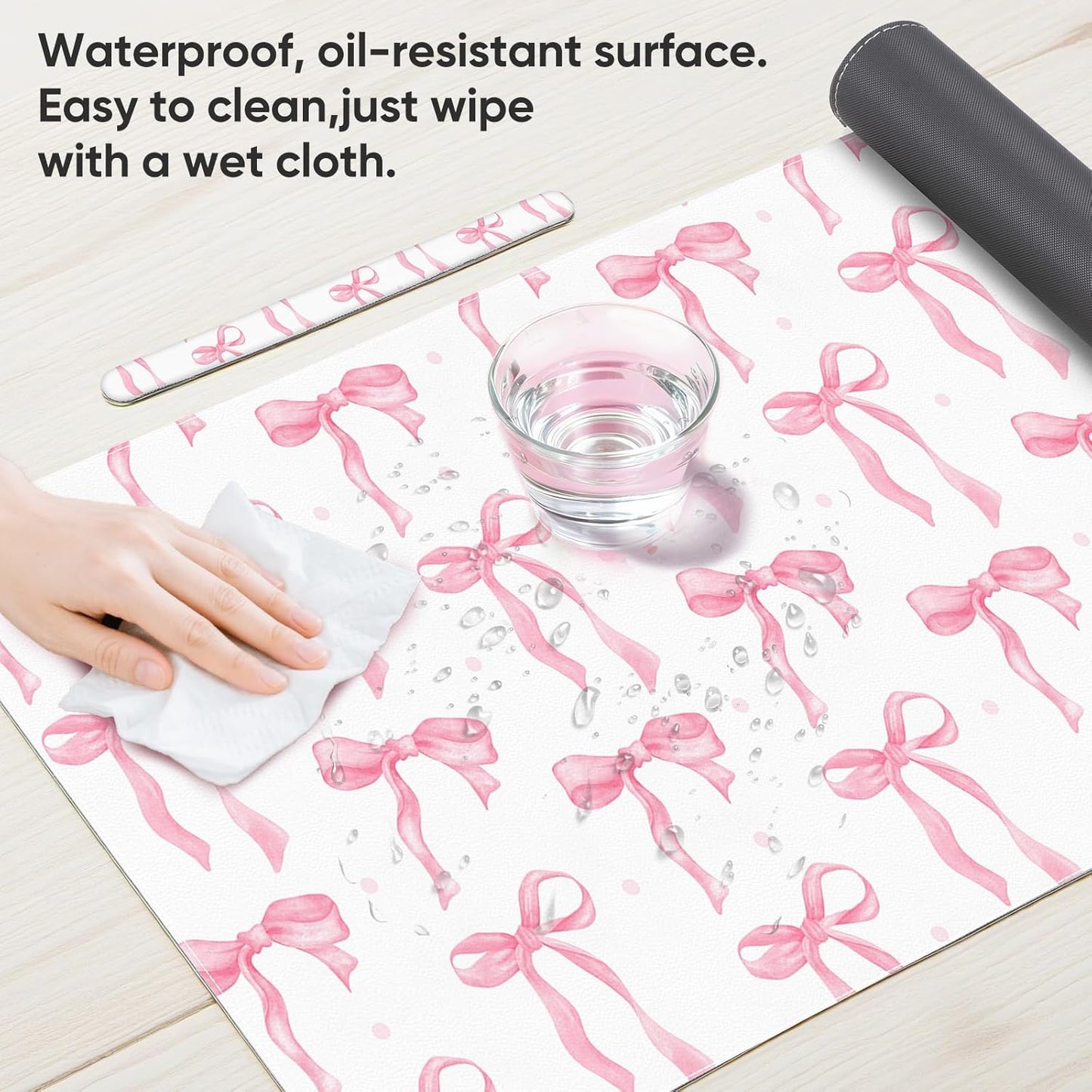 Pink Desk Mat, Leather Desk Pad Blotter Protector, XXL Large Mouse Pad,Computer Laptop Mouse Pads for Desktop,Waterproof Writing Anti-Slip Mousepad for Office and Home I Colorful Stickers