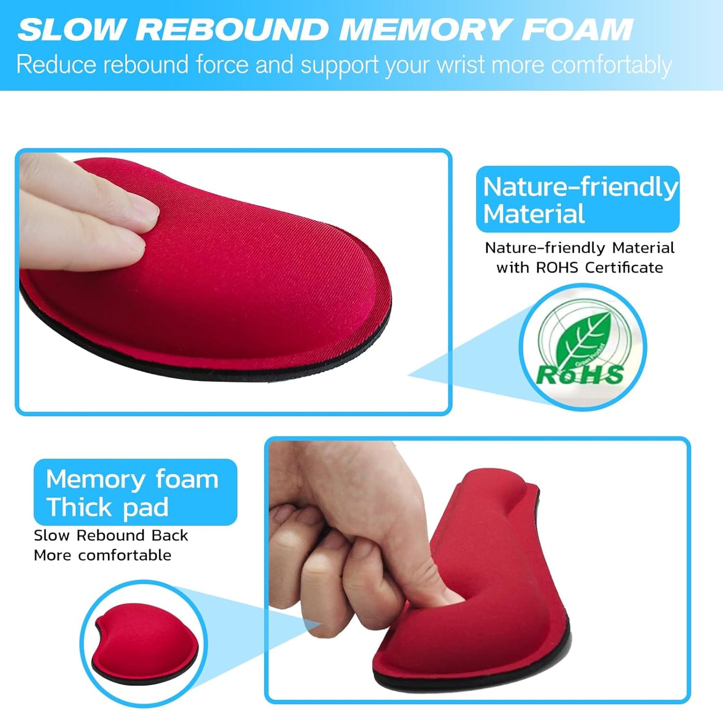 Keyboard Wrist Rest and Mouse Wrist Rest Set - Ergonomic Memory Foam Wrist Cushion - for Wrist Support on Computer, Laptop, Office, Playing Games, Typing Relieves Wrist Pain Rose Red