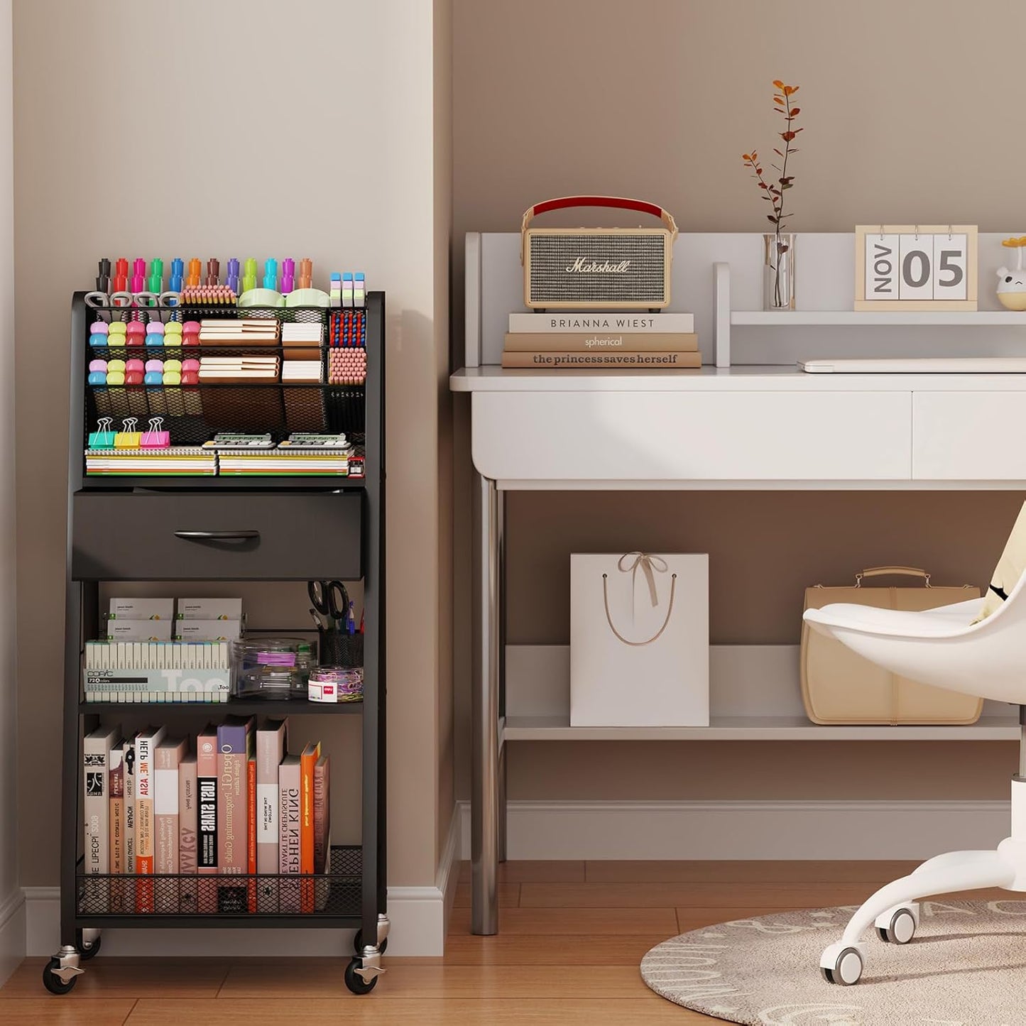 Homsorout 3 Tier Rolling Cart - Metal Utility Cart with Storage Drawer and Wheels, Versatile Art & Craft Organizer for Home, Office, or Studio - Ideal for Storing Brushes, Paints, and Supplies