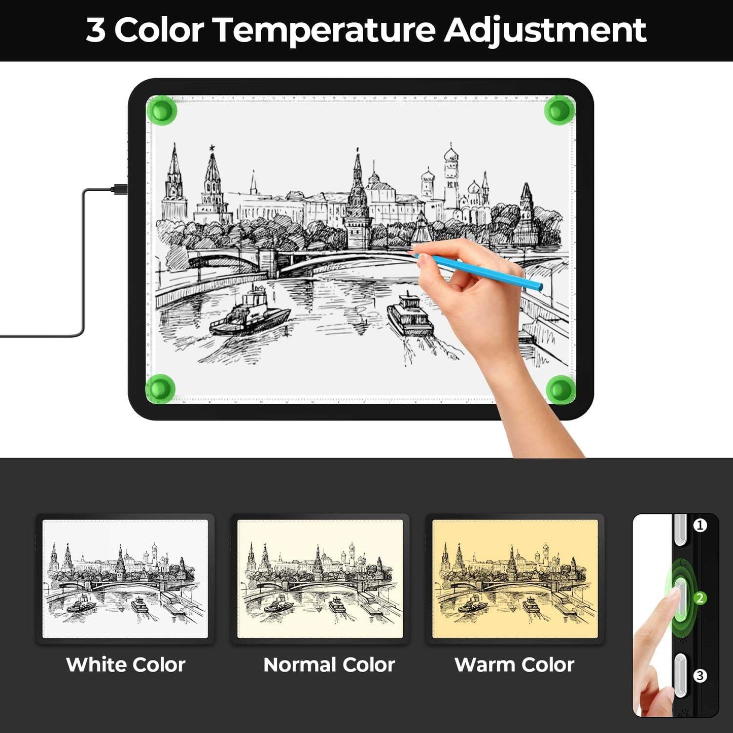 A2 Light Pad (25.2" x 18.4"), Large Magnetic Bright Light Box for tracing,6 Levels Dimming/3 Color,Physical Buttons,Light Board for Diamond Painting,Light Table for Drawing, Sketching