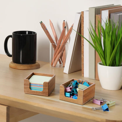 Bivvclaz Wood Sticky Note Holder, 3 x 3 Inch Post It Note Dispenser for Office Desk Accessories, Self Stick Note Pad Holder, Memo Pad Holder Dispenser Organizer for School Office Desk Supplies, Black