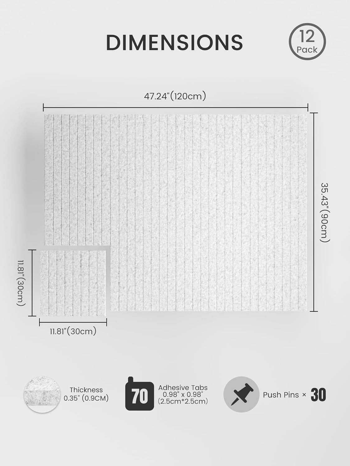 Bumusty Large Cork Board Alternative-48 x 36" Felt Bulletin Board Tiles, with 30 Pushpins, 70 Adhesive Tabs, Fine-Stripe 12-Pack, Cork Boards for Office Push Pin Board Felt Board-Oatmeal