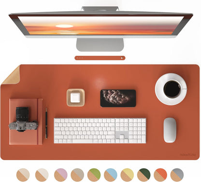RENMTURE Desk Pad, Cork & PU Leather Desk Mat, Large Mouse pad, Non-Slip Desk Protector and Blotter, Waterproof Writing Pad, Desk Accessories and Organizers for Home Office (Light Yellow, 32"x16")