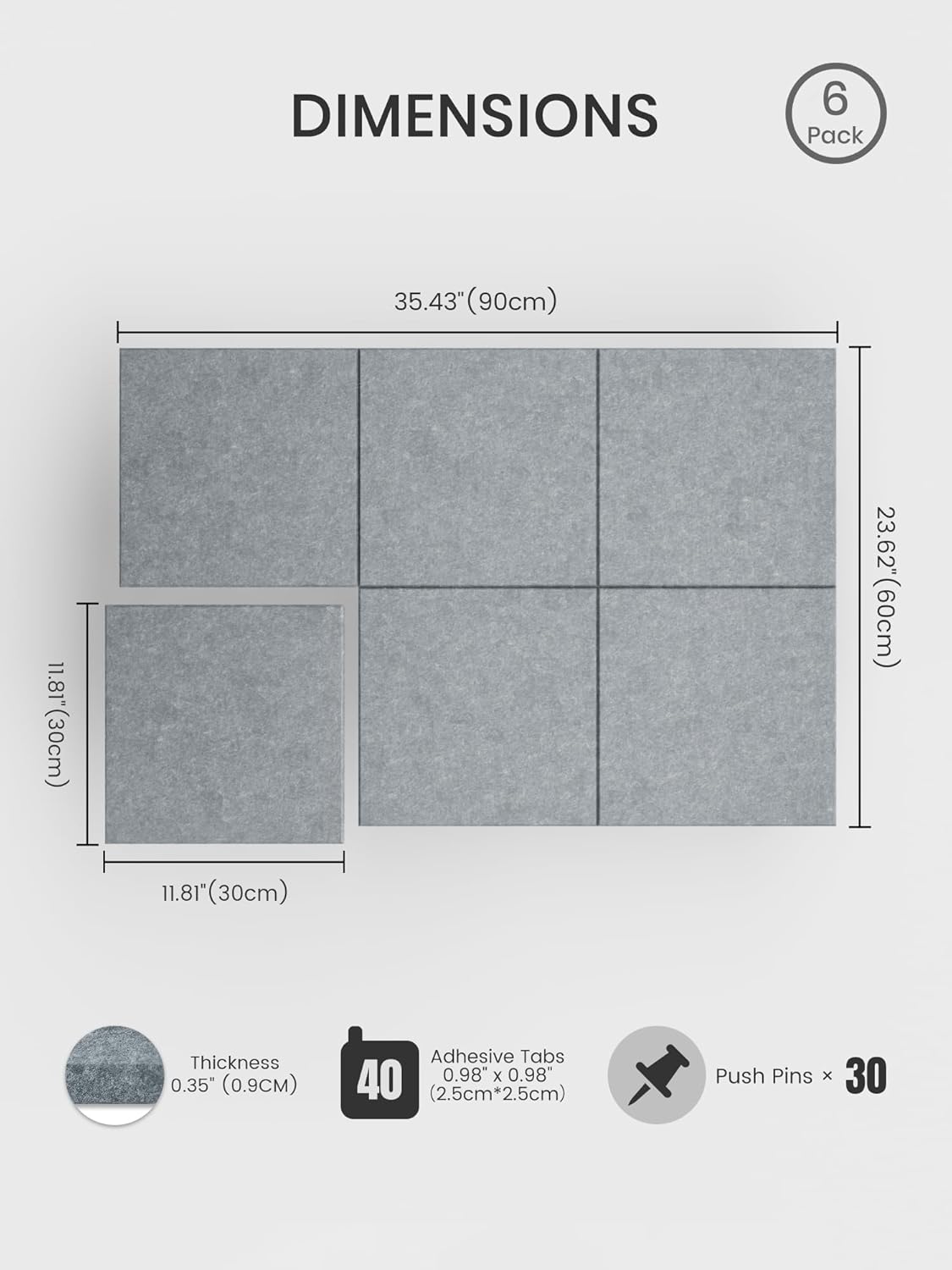 Bumusty Large Cork Board Alternative-48 x 36" Felt Bulletin Board Tiles, with 30 Pushpins, 70 Adhesive Tabs, Bold-Stripe 12-Pack, Cork Boards for Office Push Pin Board Felt Board-Carbon Blue