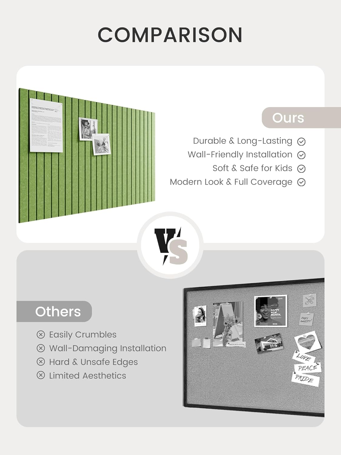 Bumusty Large Cork Board Alternative-48 x 36" Felt Bulletin Board Tiles, with 30 Pushpins, 70 Adhesive Tabs, Fine-Stripe 12-Pack, Cork Boards for Office Push Pin Board Felt Board-Oatmeal