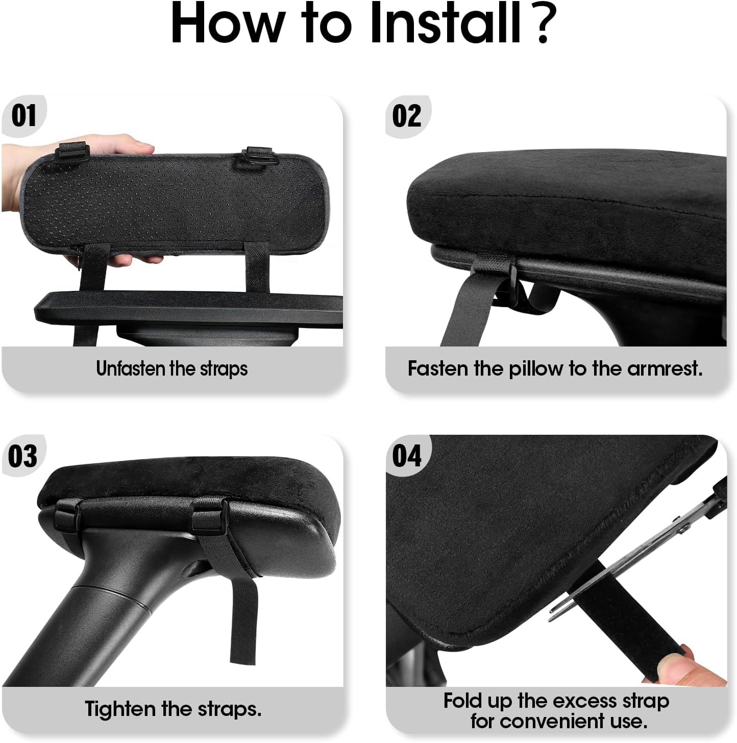 ZNCMRR 2 Pack Office Chair Armrest Pads Covers with Memory Foam Elbow Pillow for Forearm Pressure Relief, Black Arm Rest Covers for Office Chairs, Wheelchair, Comfy Gaming Chair(Black)