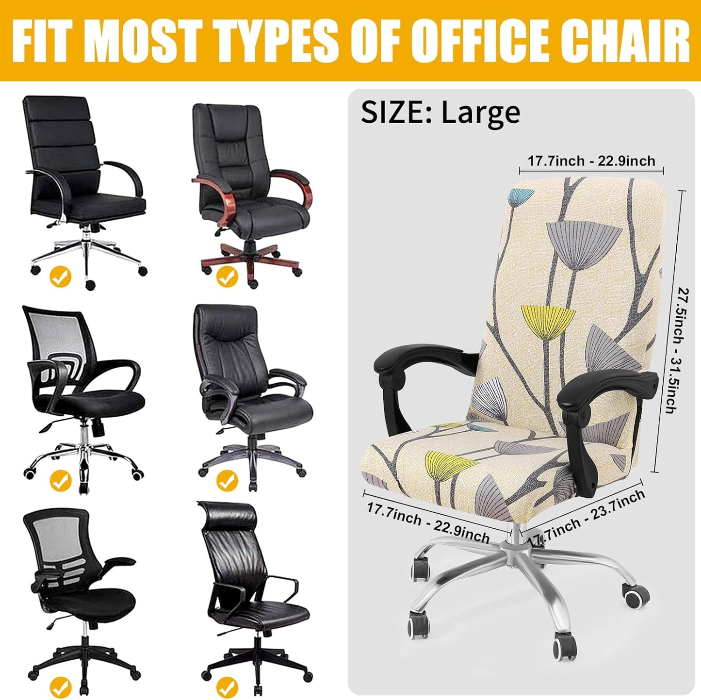 Smiry Stretch Printed Office Chair Armrest Covers, 2 Pcs Soft Fit Removable Washable Computer Desk Chair Arm Covers Protector, Black