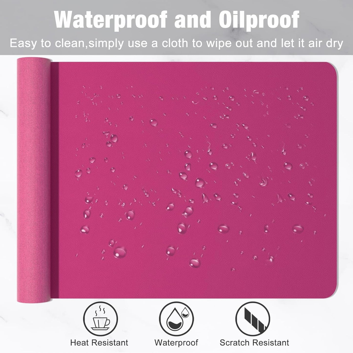 Hsurbtra Desk Pad, 23.6" x 13.8" PU Leather Desk Mat, M Extended Mouse Pad, Waterproof Desktop Blotter Protector, Non-Slip Ultra Thin Small Laptop Keyboard Writing Mat for Office Home, Pink