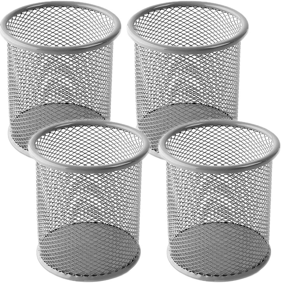 Ameceres 4 Packs Wire Mesh Pencil Holder Metal Pen Cup Desk Pen Organizer Case Pencil Jar Black for Office Home (Black)