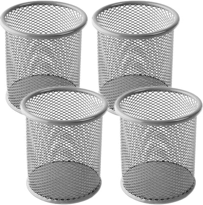 Ameceres 4 Packs Wire Mesh Pencil Holder Metal Pen Cup Desk Pen Organizer Case Pencil Jar Black for Office Home (Black)