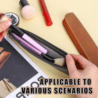 Psyqtsuary Leather Pencil Case, 2 Pcs Slim Small Pencil Pouch Portable Flat Pen Pouch with Zipper Simple Makeup Bag Lipstick Case for Women Men Home, Office, Travel Outdoor (Black, Claret)