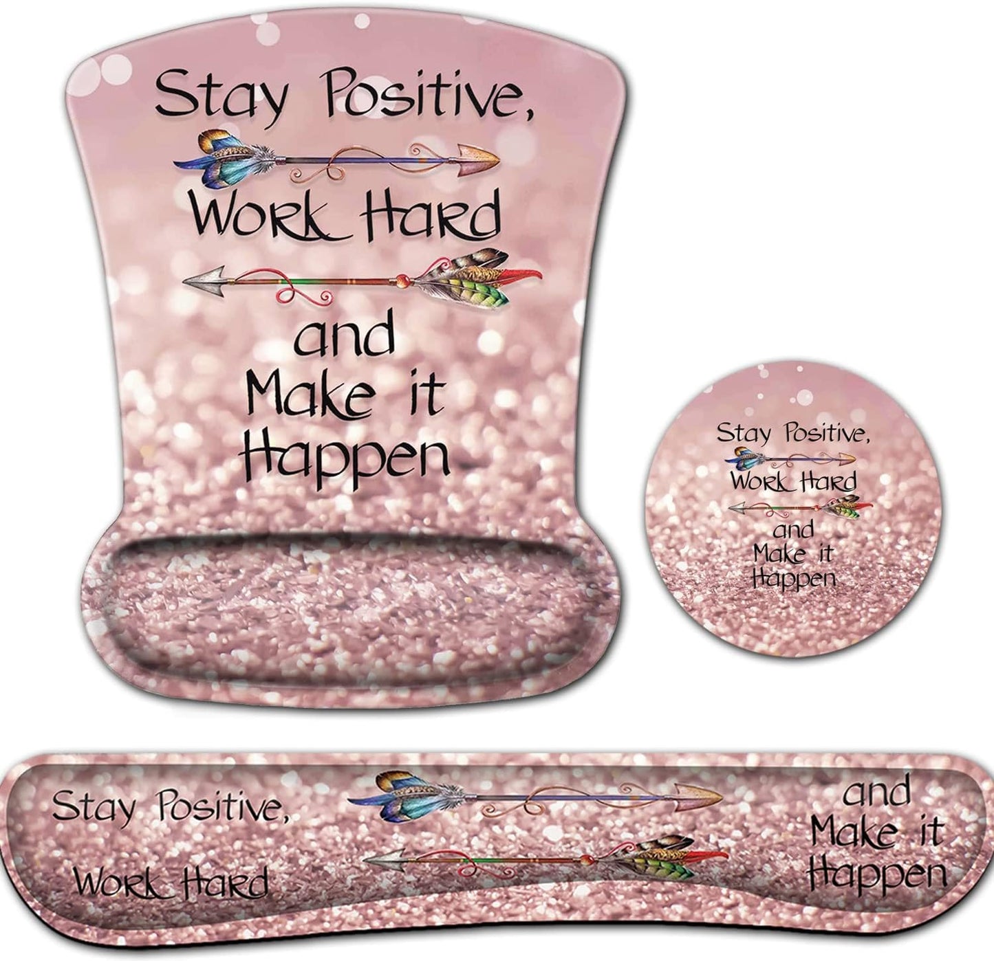 Mouse Pad with Wrist Support, Ergonomic Gel Mouse Pad Beautiful Flowers,Non-Slip Durable, Memory Foam Keyboard Wrist Rest, Suitable for Office Typing Games, Pink Hyacinths on Wood Panel