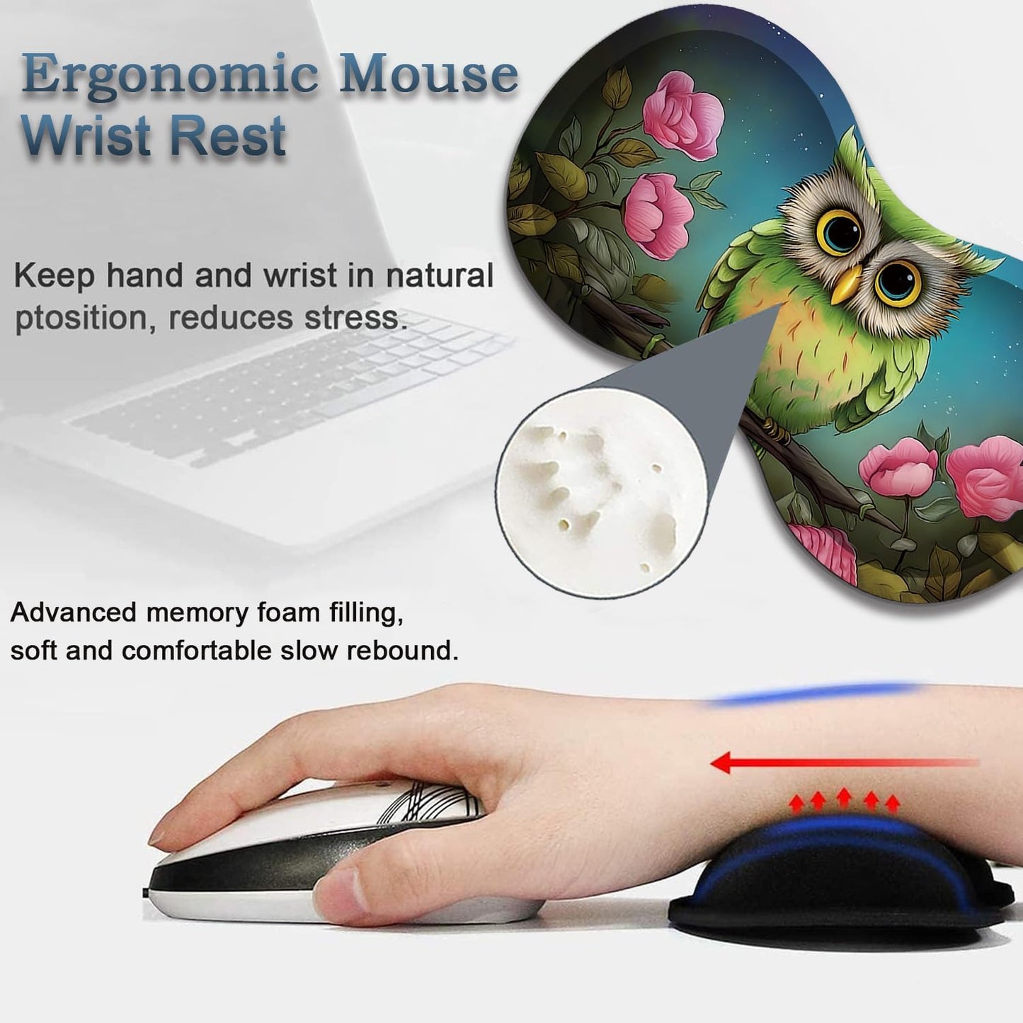Mouse Wrist Rest and Keyboard Wrist Rest Pad Set, Non-Slip Rubber Base Smooth Surface Ergonomic Gaming Mouse Pad for Easy Typing and Pain Relief, Antique Blue Wood Grain Dog Paw + Coaster