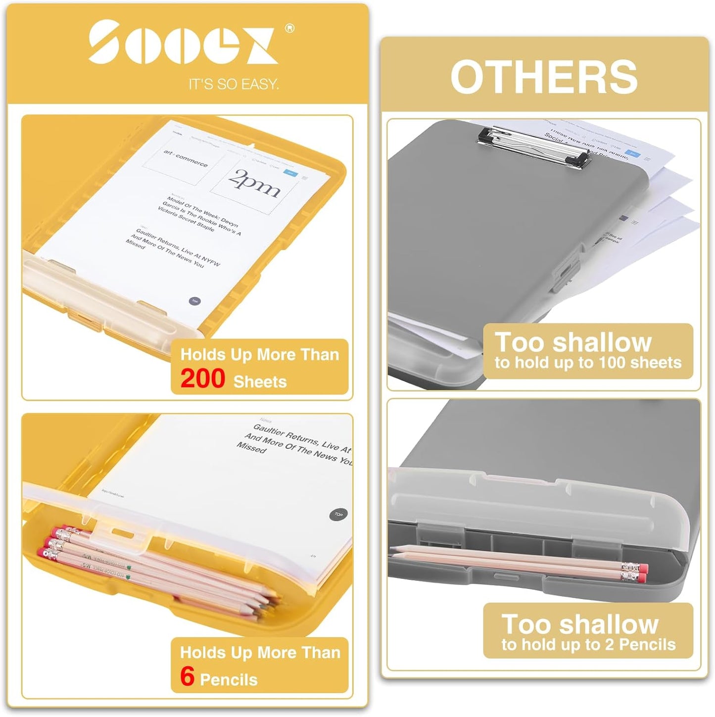Sooez Clipboard with Storage, Clip Board 8.5 x 11 with Pen Holder, Plastic Organization Case Box for Letter Legal A4 Size Paper, Low Profile Clip, Nurses Teachers Must Haves, School & Office Supplies