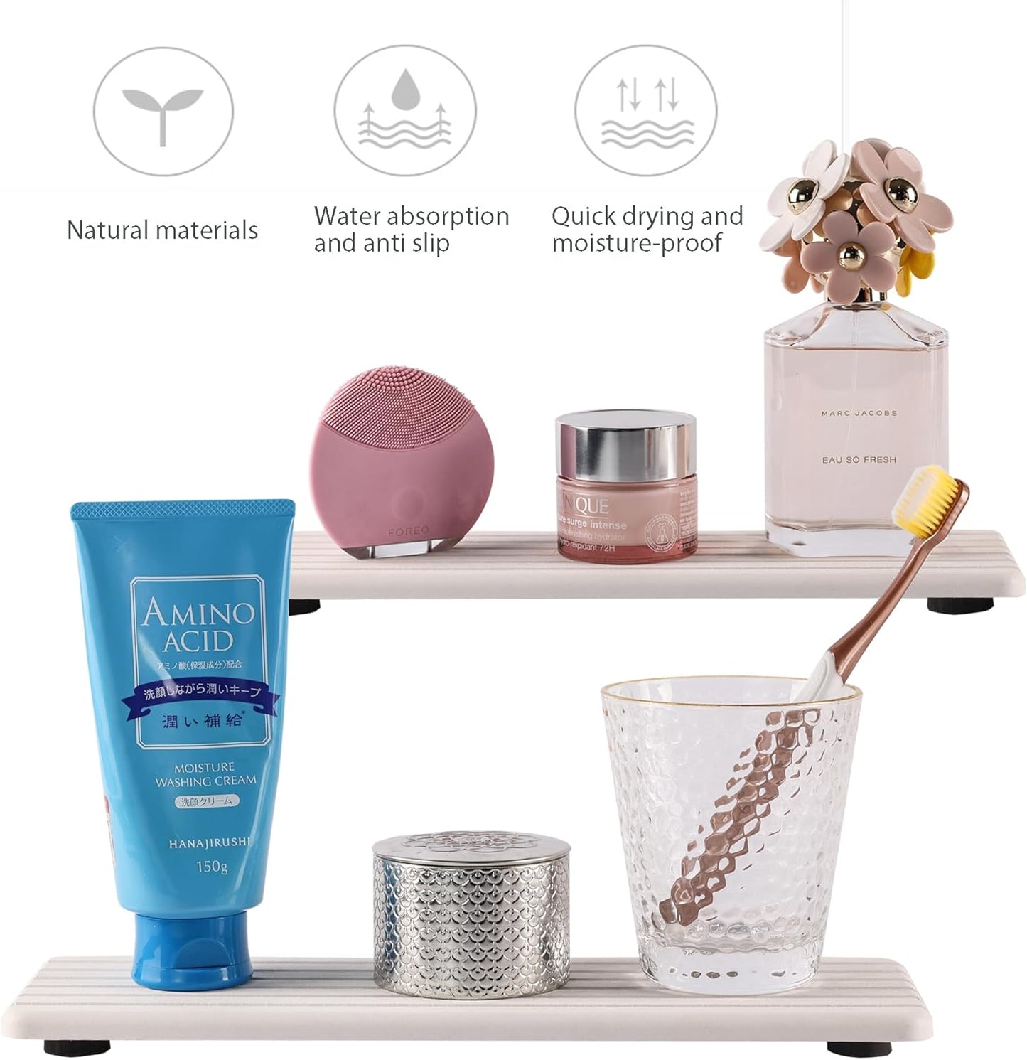 NiuYichee 2 PCS Water Absorbent diatomite Coasters, 8.3" x 4" Water Absorbing Stone Tray for Sink, Stone Drying mat for Kitchen Counter, Stone soap Tray Used for Hand Soaps & toiletries & Plants